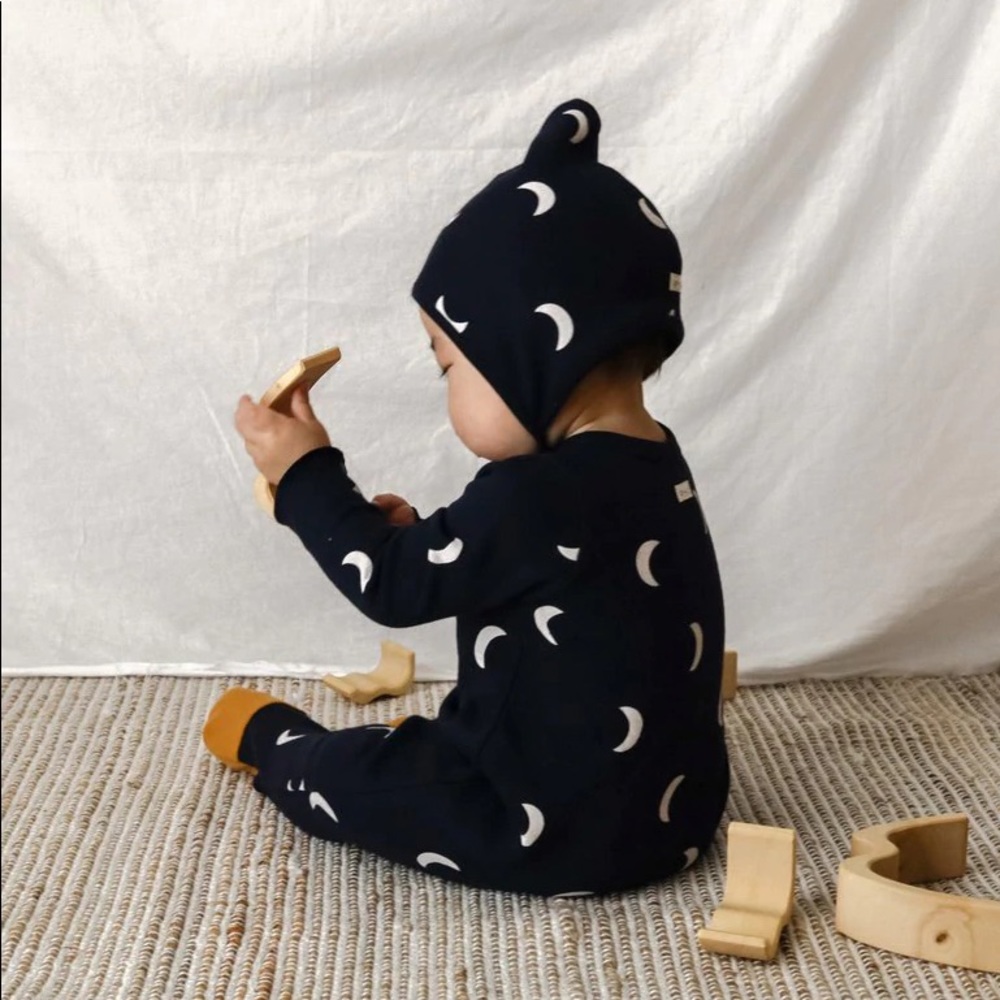 Moon Print Navy Kids Footed One-Piece